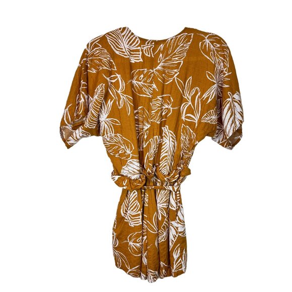 Dress Day Romper S Womens Yellow Leaf Print Short Sleeve Jumper Size Small‎ - Picture 2 of 11